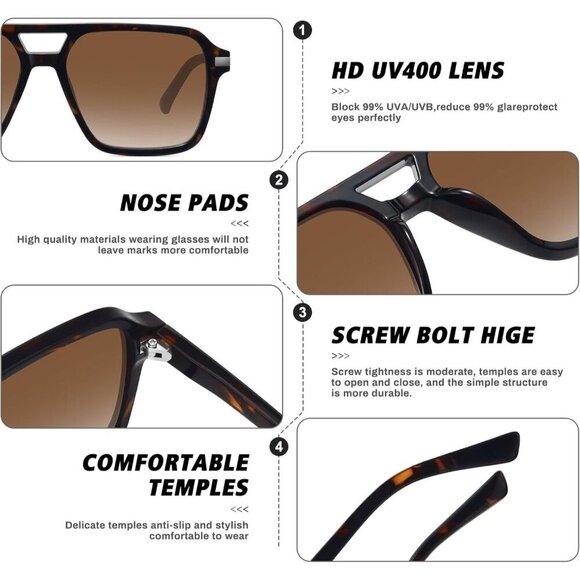 🆕Women Brown Retro Trendy Classic Square Vintage Shade Double Bridge Sunglasses - Picture 5 of 7